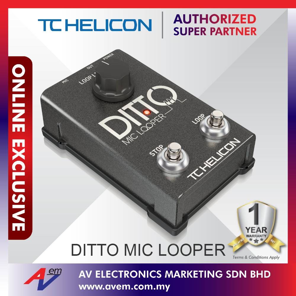 TC Helicon DITTO MIC LOOPER Easy to Use TwoButton Looper Pedal for